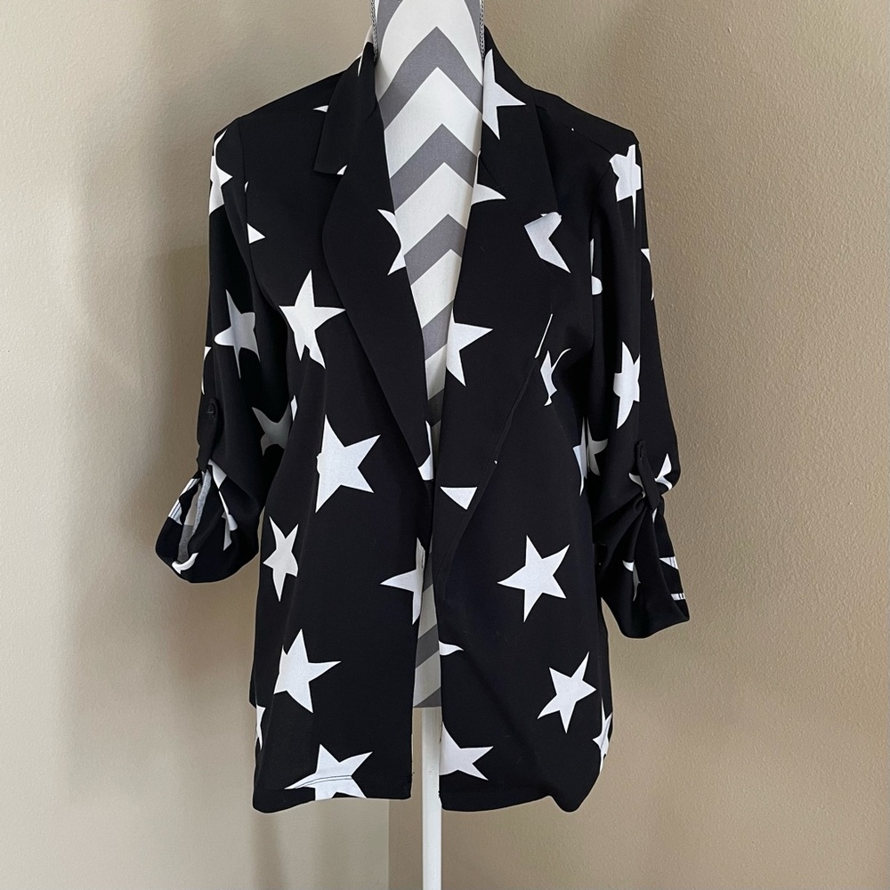 ANDREE BY UNIT Starry Black and White Star Blazer - Size: Medium